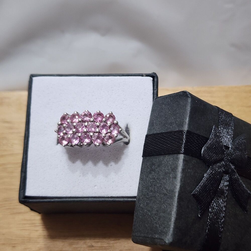 Vintage Sterling Silver Cluster Sz 6 Cocktail Ring with Natural Pink Rhodolite